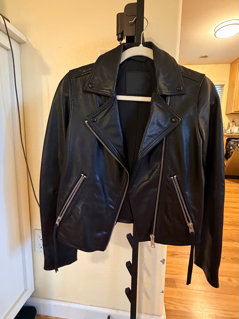 All Saints Black Leather Moto Jacket for Women